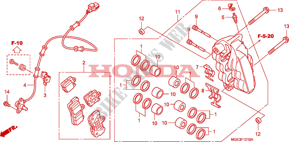 RIGHT FRONT BRAKE CALIPER для Honda VFR 1200 DCT 2011