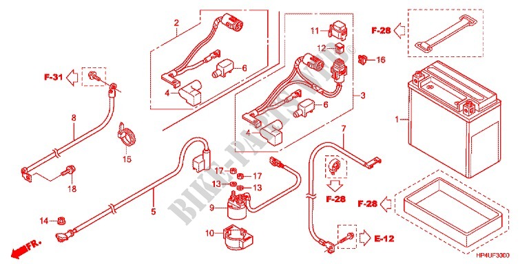 WIRE HARNESS/BATTERY для Honda FOURTRAX 420 RANCHER 4X4 PS RED 2012