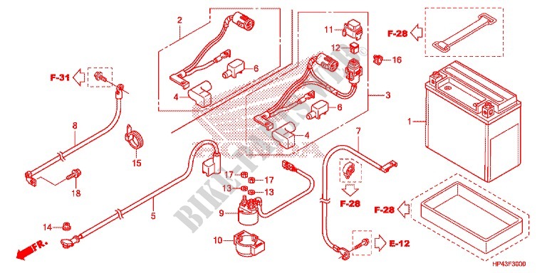 WIRE HARNESS/BATTERY для Honda FOURTRAX 420 RANCHER 4X4 Electric Shift RED 2013