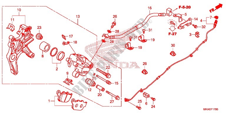 REAR BRAKE CALIPER для Honda NC 750 INTEGRA GRIS, NOIR 2016