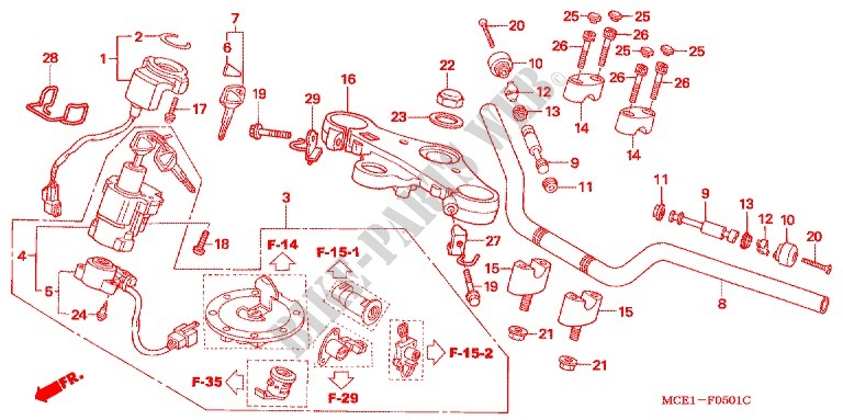 HANDLEBAR   TRIPLE CLAMP   STEERING STEM (CB400SF2/3/4/CB400/S) для Honda CB 400 SUPER FOUR SOLID COLOR 2004
